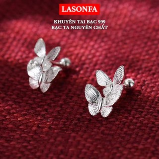 Bông tai, Khuyên tai bạc ta 999 nguyên chất LASONFA hình đôi bướm sáng bóng tinh xảo - K9-02