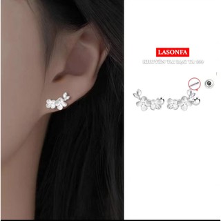Bông tai, Khuyên tai nữ bạc ta S999 nguyên chất LASONFA hình bông mai  tinh xảo, sáng bóng - K9-03