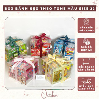 Set Hộp Mica Bánh Kẹo Theo Tone Màu Tặng Kèm Đèn Led (Size 22x22x18) - Quà Tặng Người Yêu. Kỉ Niệm. Sinh Nhật