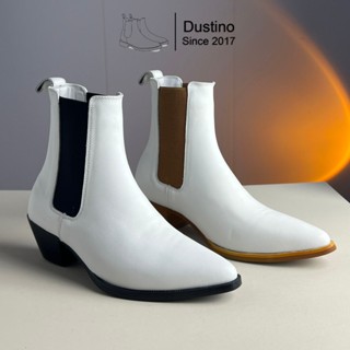 [ Limited ] Heels Boots White Sơn Tùng, Giày Boot Trắng Da Trơn