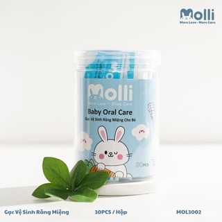 Gạc Rơ Lưỡi Trẻ Em Molli Đã Tiệt Trùng - Hộp 30 Que Đạt Chứng Nhận Tiêu Chuẩn
