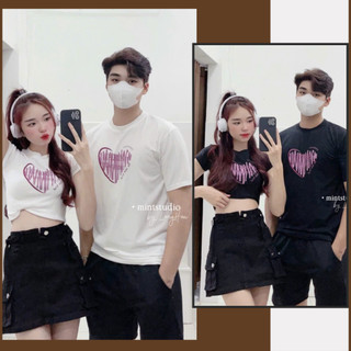 Áo thun trái tim sơn hồng unisex nam nữ tay lỡ from rộng và áo croptop baby tee mặc đôi  - MÉN CLOTHING
