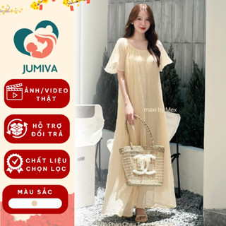 Đầm bầu babydoll thiết kế nơ xinh xắn 2 lớp mặc đi dự tiệc công sở dáng dài siêu đẹp