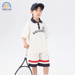 Đồ bộ bé trai cộc tay size đại Magickids áo polo Hàn Quốc quần short chất thun cá sấu thoáng mát Quần áo trẻ em BD24030