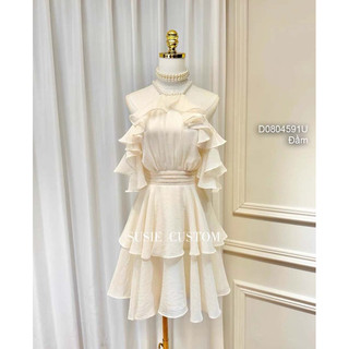 Đầm xòe cổ yếm đính ngọc rới vai phối bèo sang trọng VIENS STORE