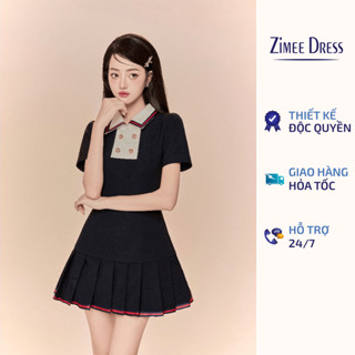 [Sẵn Hàng] Đầm Váy Liền Dáng Xòe Xếp Ly Đính Cúc Cổ Họa Tiết Xen Kẽ Libe Dress