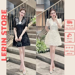 Váy Tay Bồng Cổ Sơ Mi Đầm Dự Tiệc Kèm Hoa_LERIN V560