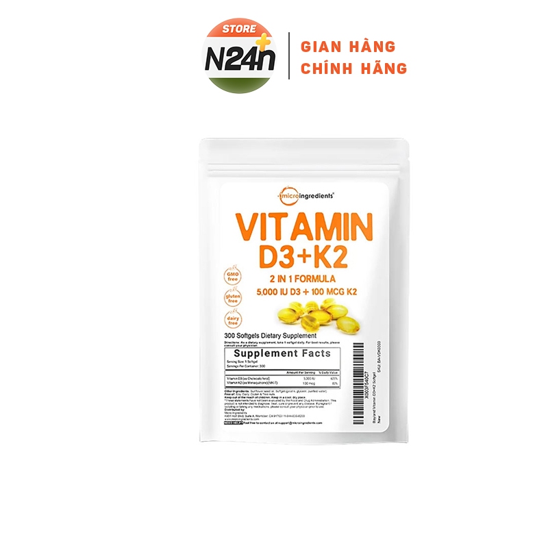 MICROINGREDIENTS VITAMIN D3 K2 300 VIÊN Vitamin D3 k2 Tăng Cường Sức Khỏe Xương Khớp