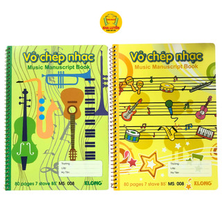 Vở chép nhạc klong ms 008, vở chép nhạc lò xo klong 80 trang dành cho học sinh