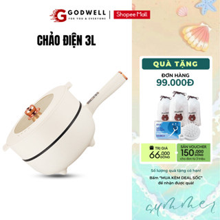 Chảo Điện Mini Đa Năng Chống Dính Dung Tích 3L Nồi Lẩu Điện Có Tay Cầm Dài Điều Chỉnh Nhiệt Độ Nấu GODWELL