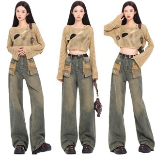 Quần jean suông cạp cao lưng cao màu RETRO thêu chữ MIAA chất jean co dãn không phai đầy đủ size SML