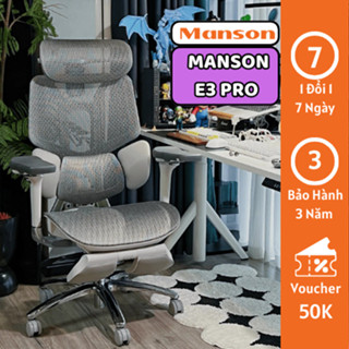 [Hỏa Tốc] Ghế Công Thái Học Manson E3 Pro Gác Chân Màu Đen, Trắng Xám - Ghế Làm Việc Công Thái Học Cao Cấp.