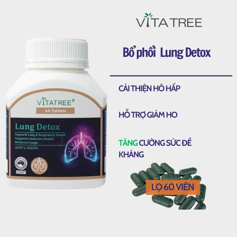 Bổ phổi thải độc phổi Vitatree Lung Detox của Úc hỗ trợ giảm ho