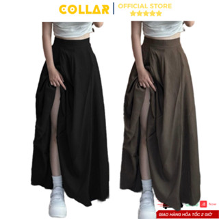 Chân váy dáng dài xoè midi xếp ly KOBAN đi làm đi chơi phong cách ulzzang douyin cạp cao màu đen nâu collar_vn 