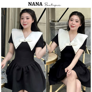 Váy dự tiệc chất tuyết mưa dáng bồng cổ bẻ 2 lớp, váy tiểu thư cực xinh xắn