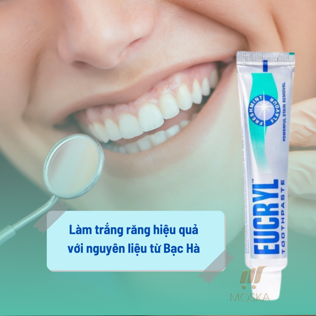 Kem Đánh Trắng Răng Bạc Hà EUCRYL TOOTHPASTE Giúp Răng Chắc Khỏe, Ngăn Mảng Bám| Moska Shop