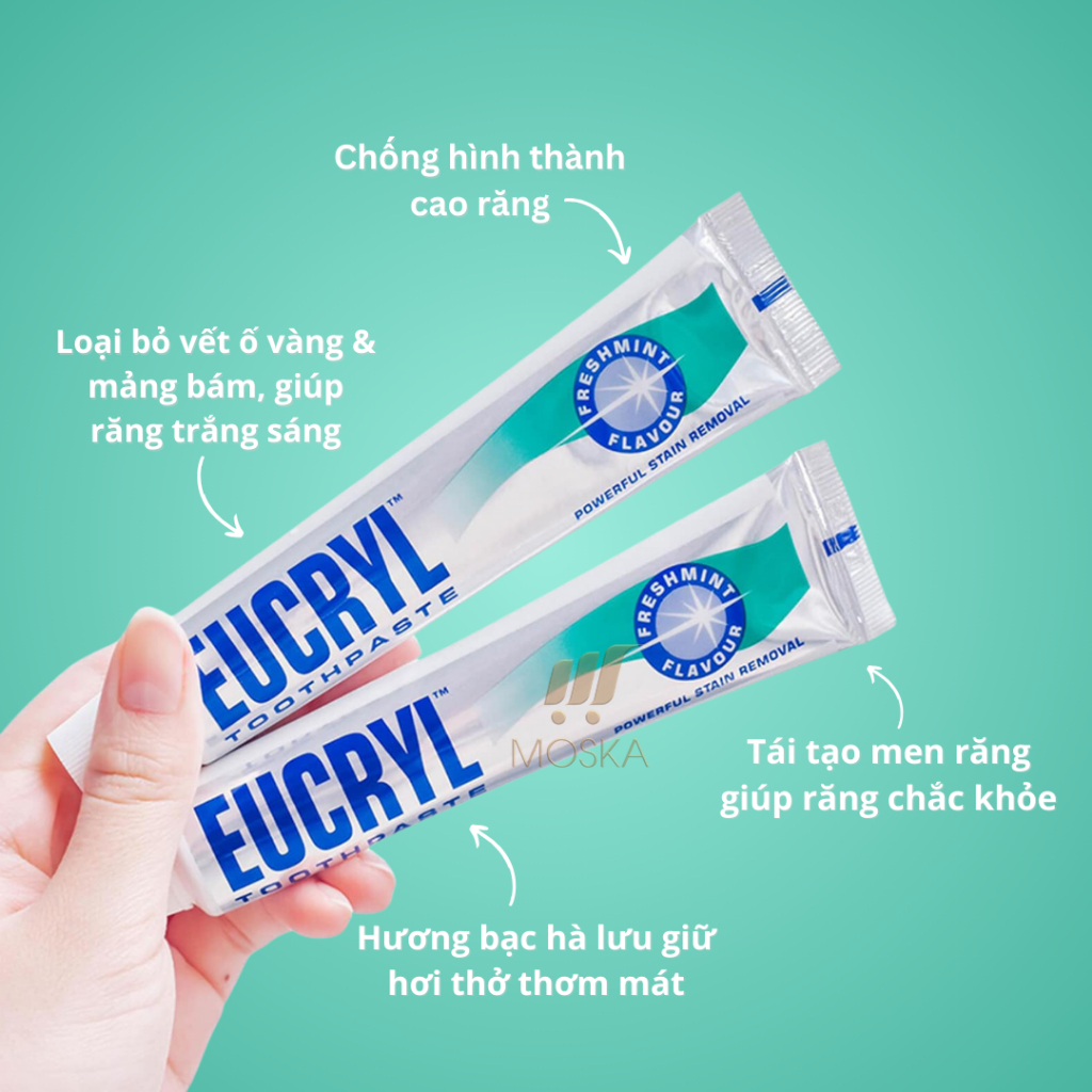 Kem Đánh Trắng Răng Bạc Hà EUCRYL TOOTHPASTE Giúp Răng Chắc Khỏe, Ngăn Mảng Bám| Moska Shop