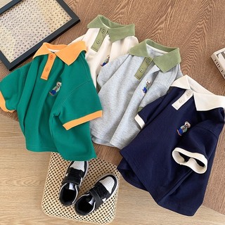 Áo polo thêu gấu ngực cho bé sâu shop, áo cộc tay cho bé chất cotton hàng cao cấp cho bé từ 9-28kg