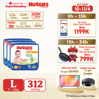 Combo 3 Tã quần Huggies Skincare Mega Jumbo M106/L96+8/XL84+4/XXL76+4