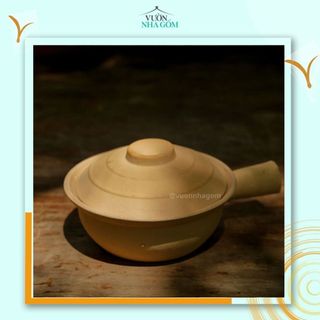Set 2 cái nồi tay cầm kho thịt cá, nồi đất bằng gốm có tráng men lòng- Vườn Nhà Gốm