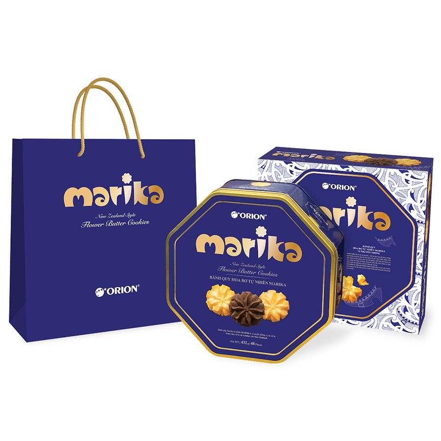 Bánh Quy Hoa Bơ Tự Nhiên Orion Marika (Hộp Qùa 48 cái + Túi Giấy)