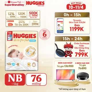  Tã/bỉm dán sơ sinh Huggies Skin PerfectNB 70+6 miếng với 2 vùng thấm giảm kích ứng da