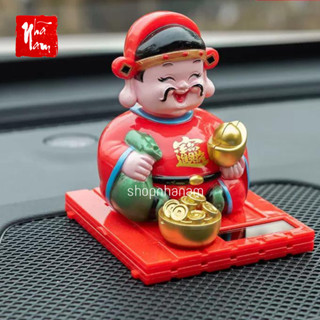 Tượng thần tài gật đầu may mắn năng lượng mặt trời trang trí xe ô tô, bàn làm việc, đồ thờ cúng bàn thần tài