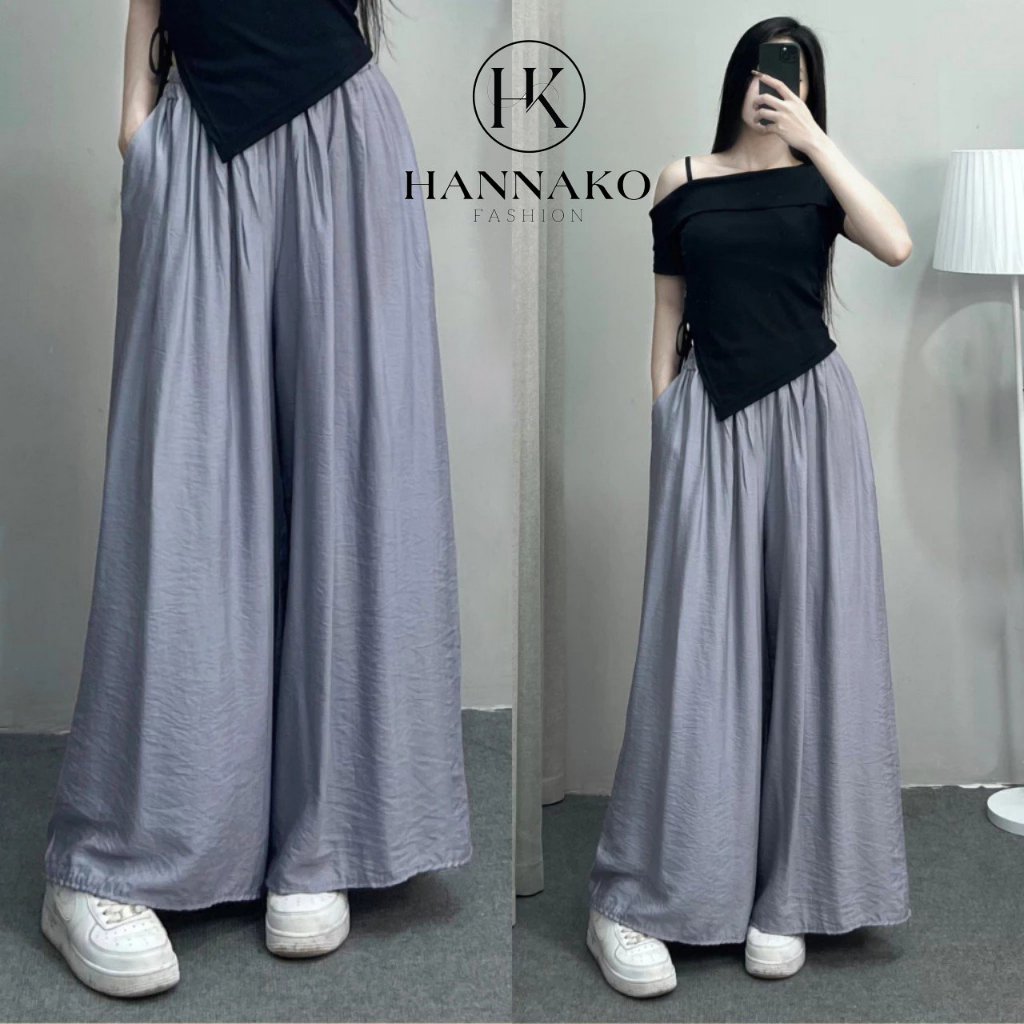 Quần Ống Rộng Vải Đũi BigSize Hannako - fashion, Quần Đũi Suông Ống Rộng Cạp Chun Giả Váy 125
