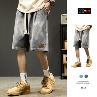 Quần short nam jean túi hộp Xmalab lưng chun co giãn ống rộng, quần đùi bò nam lửng cargo pant B113