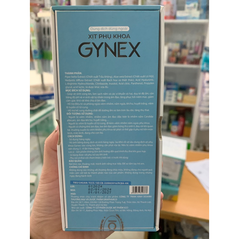 Xịt phụ khoa GYNEX làm sạch vùng kín khử mùi hôi cân bằng pH ngừa nấm ngứa