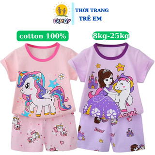 Bộ cộc tay bé gái cotton FAMBY đồ bộ mùa hè thời trang trẻ em size cho bé từ 8-25kg