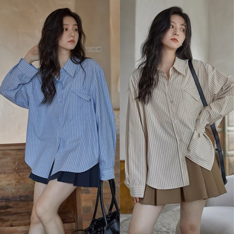 Áo sơ mi kẻ nữ túi gấp form rộng vải oxford mùa hè dáng rộng siêu mát MA249 | BigBuy360 - bigbuy360.vn