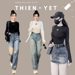 Áo thun CỔ TRÒN tay dài logo tag tam giác PRAD A dáng dài XỎ NGÓN nữ ôm dáng sexy tôn vòng 1 nữ UN - Thiên Yết