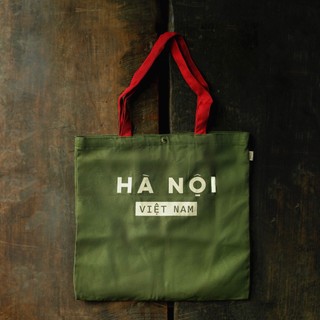 Túi vải canvas Cộng Cà Phê xanh quai đỏ
