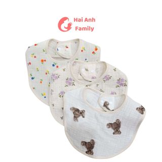 Yếm muslin mỏng sơ sinh hoạ tiết đáng yêu cho bé