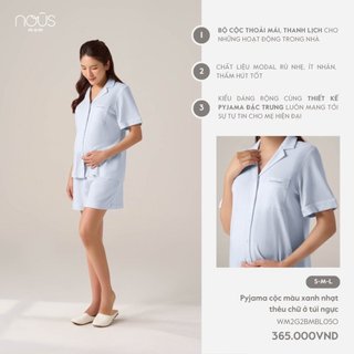  Bộ quần áo pyjama cộc tay thanh lịch màu xanh chất liệu thoáng mát cho các mẹ bầu và sau sinh