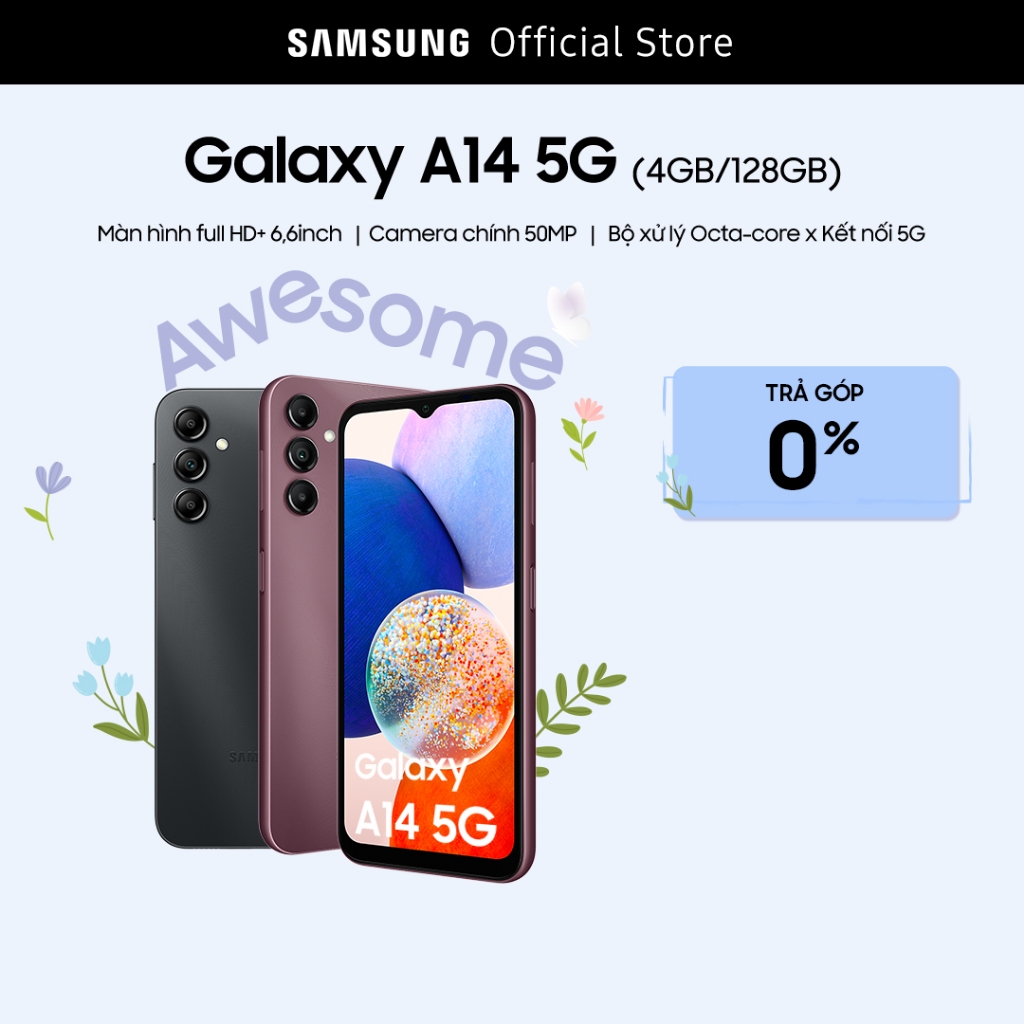 [Nhập ELSSDA254 Giảm 15%] Điện Thoại Samsung Galaxy A14 5G (4GB + 128GB) - Hàng chính hãng