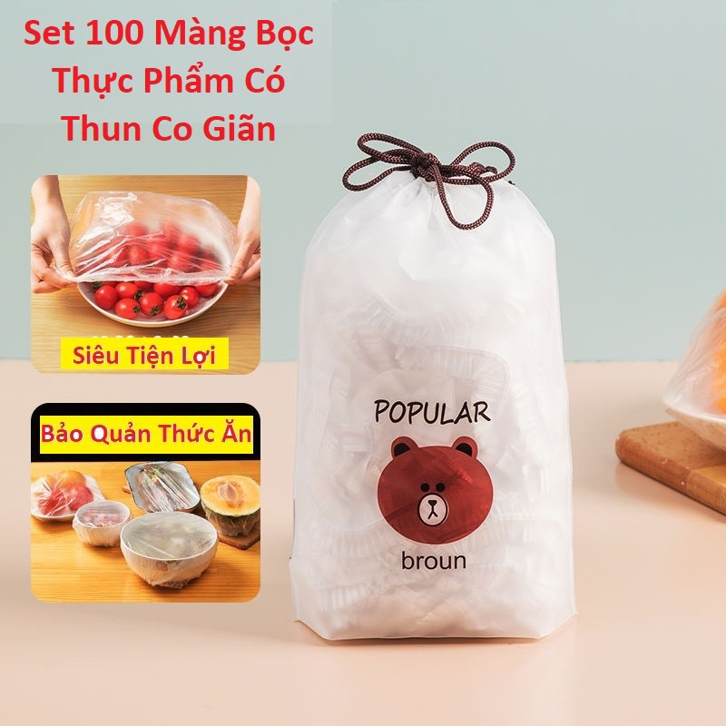 Sỉ 7K - Màng Bọc Thực Phẩm Co Giãn Siêu Dai Có Chun Hình Túi Gấu Set 100 Chiếc