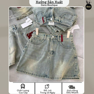 Quần short L.V jean nữ vải denim rách bền đẹp dễ hoạ tiết thêu túi .