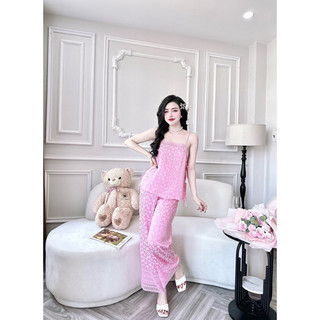 áo dây ren cột eo quần dài gấm