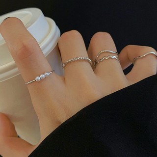 🥥coconut🥥Set 5 nhẫn kim loại đính ngọc trai nhân tạo thời trang sành điệu cho nữ