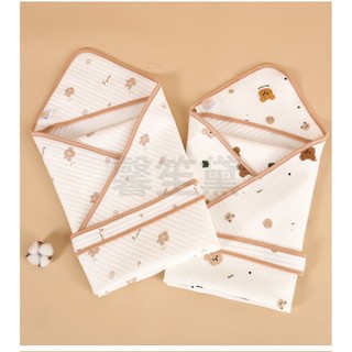 Khăn ủ xô muslin mùa hè cho bé sơ sinh có mũ 3 lớp chần bông kèm đai, ủ kén cho bé mềm mại thoáng khí mùa hè