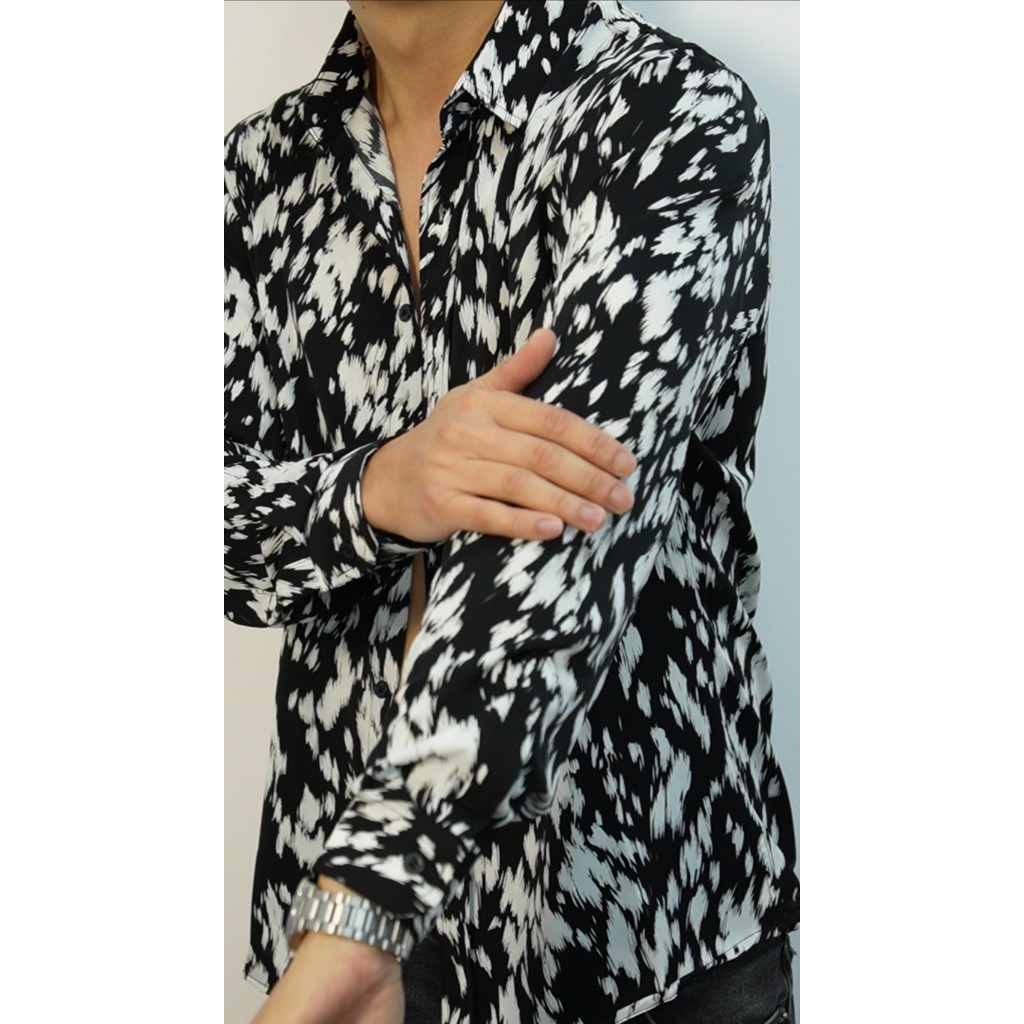 Sơ mi lụa hoạ tiết lông vũ sơ mi lụa cao cấp hoạ tiết đẹp mềm mịn mát form bay