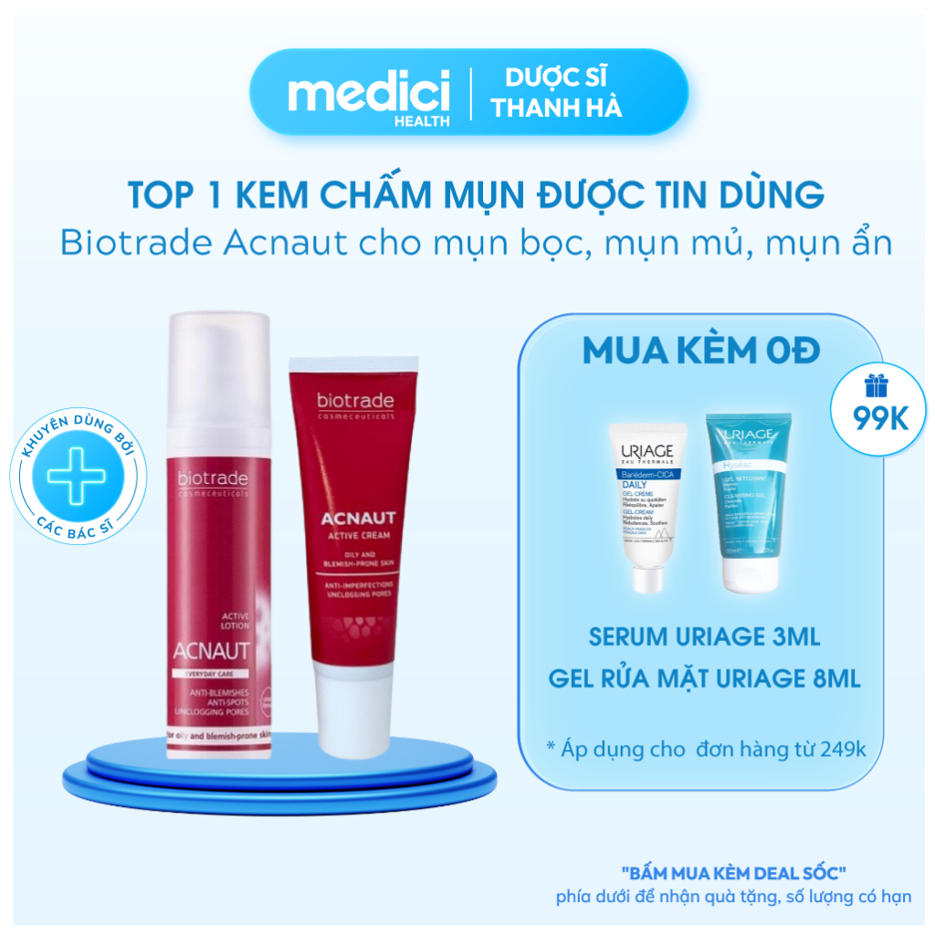 Kem Chấm Mụn sưng, mụn nội tiết Biotrade Acnaut Giảm Nhanh Các Loại Mụn Cream 5ml