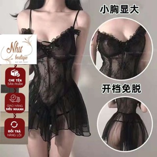  Đầm ngủ nữ 2 dây xuyên thấu ,váy hai dây ren mỏng triết eo kèm quần lót lọt khe quyến rũ ms02 -NHƯ BOUTIQUE 