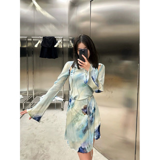 đầm tay dài cột eo phối màu koreastyle