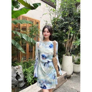 đầm tay dài cột eo phối màu koreastyle