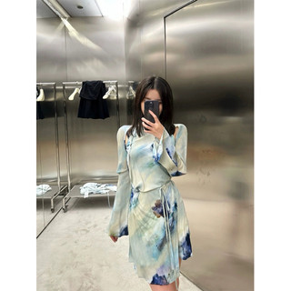 đầm tay dài cột eo phối màu koreastyle