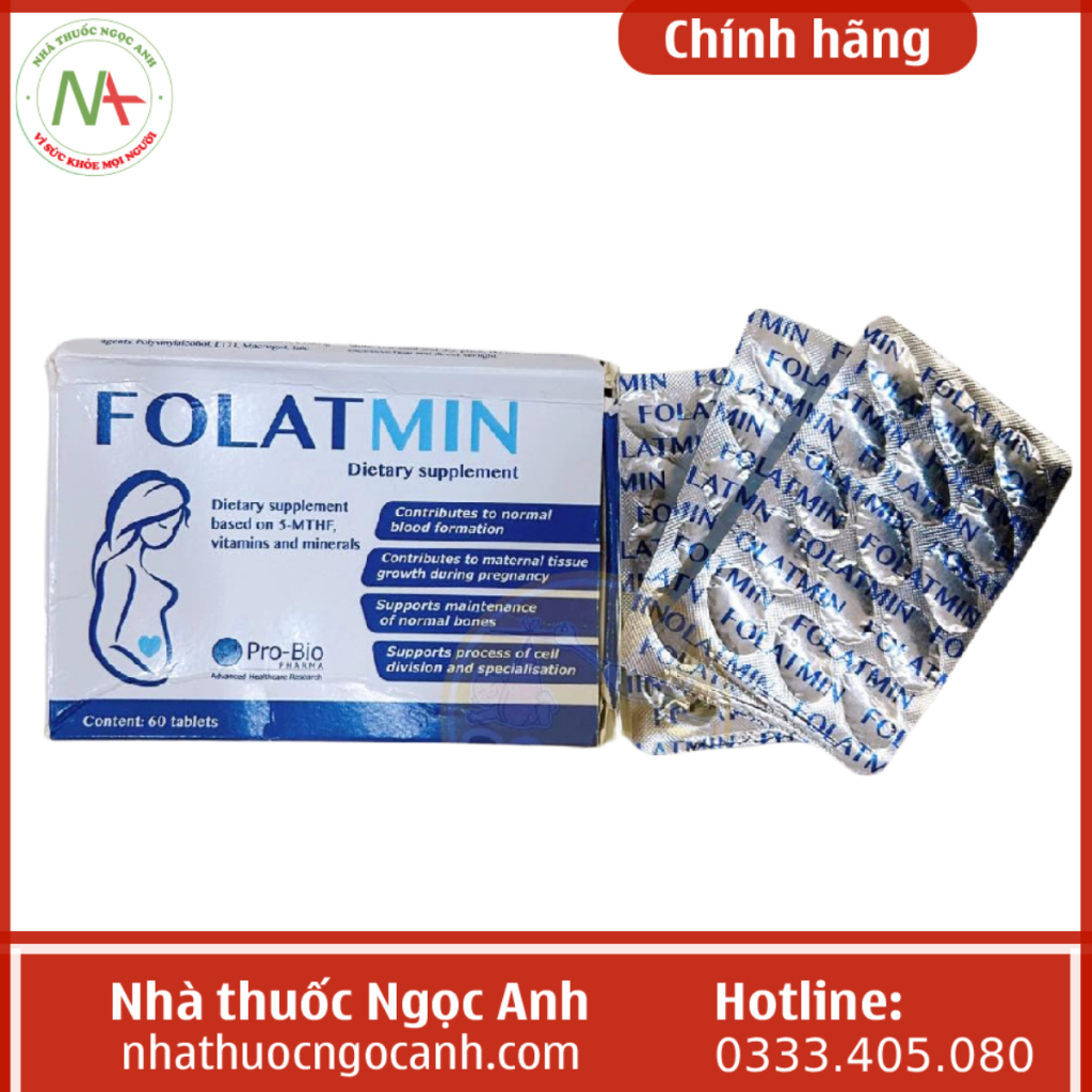 FOLATMIN 5-MTHF hộp 60 viên - Bổ sung dưỡng chất cho bà bầu, phòng ngừa dii tật ống thần kinh
