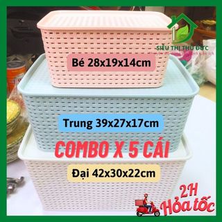  Combo 5 Rổ Nhựa Có Nắp Đậy 3 Size Việt Nhật Giỏ Đựng Quần Áo Có Nắp Kiểu Dáng Hàn Quốc 